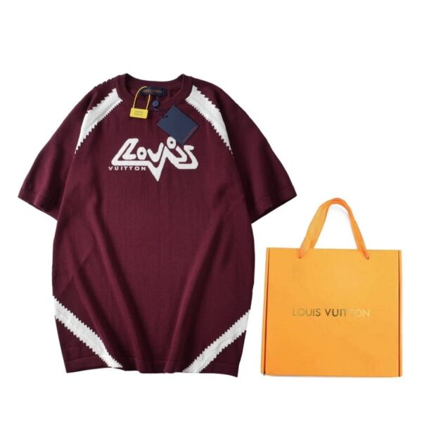 LV T-shirt Short-Sleeved Cotton Intarsia Crewneck