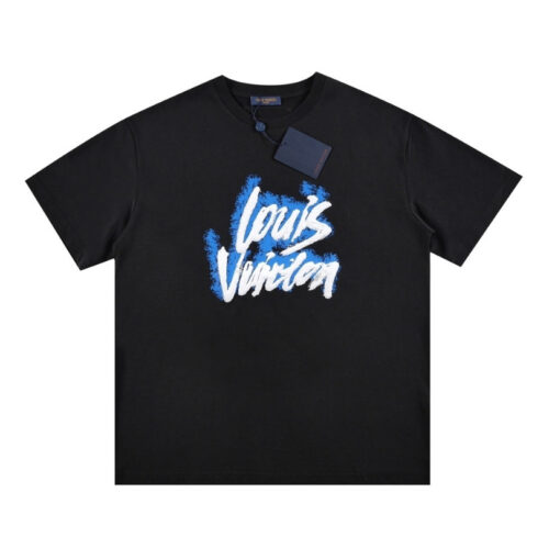 LV T-shirt Blue Graffiti Black Logo